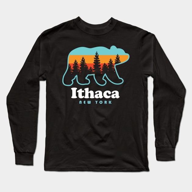 Ithaca New York Bear Long Sleeve T-Shirt by PodDesignShop